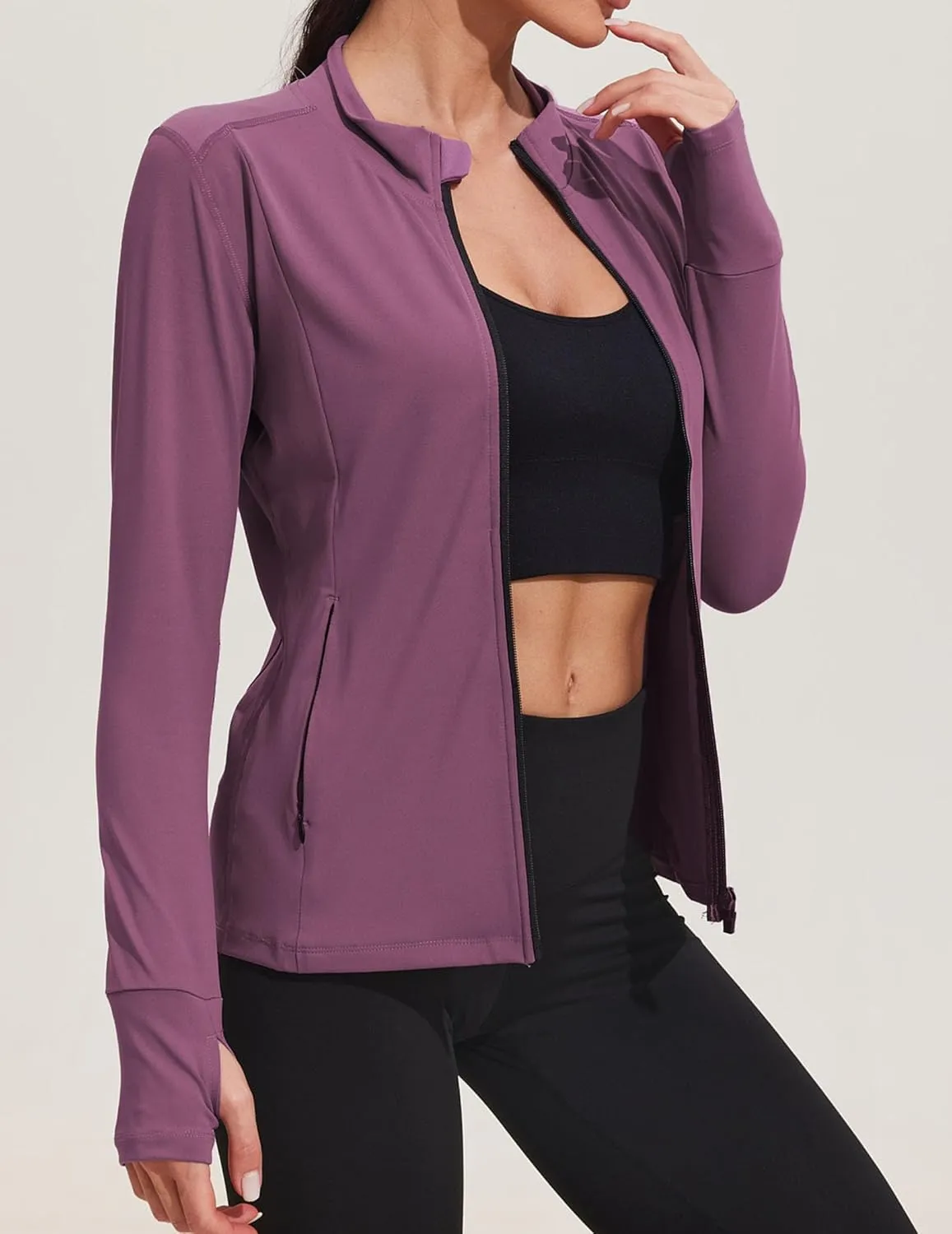 PINSPARK Women's Track Jackets Breathable Running Jacket Zip Up Sportswear Slim Fit Workout Tops