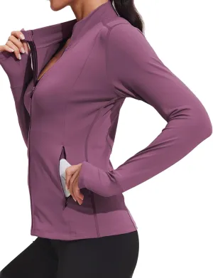 PINSPARK Women's Track Jackets Breathable Running Jacket Zip Up Sportswear Slim Fit Workout Tops