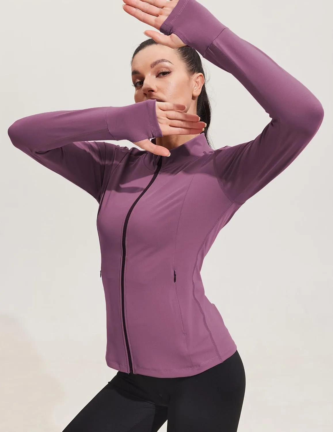 PINSPARK Women's Track Jackets Breathable Running Jacket Zip Up Sportswear Slim Fit Workout Tops