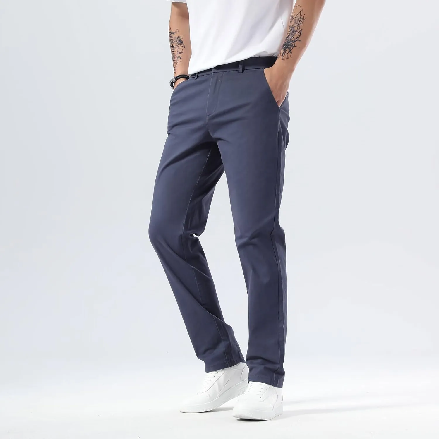 Plaid&Plain Men’s Slim Fit Khaki Pants Men’s Tapered Chino Pants