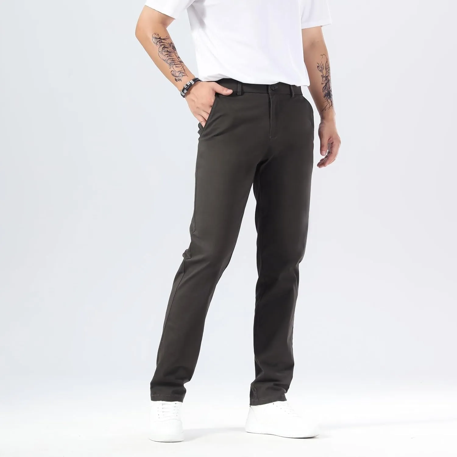 Plaid&Plain Men’s Slim Fit Khaki Pants Men’s Tapered Chino Pants
