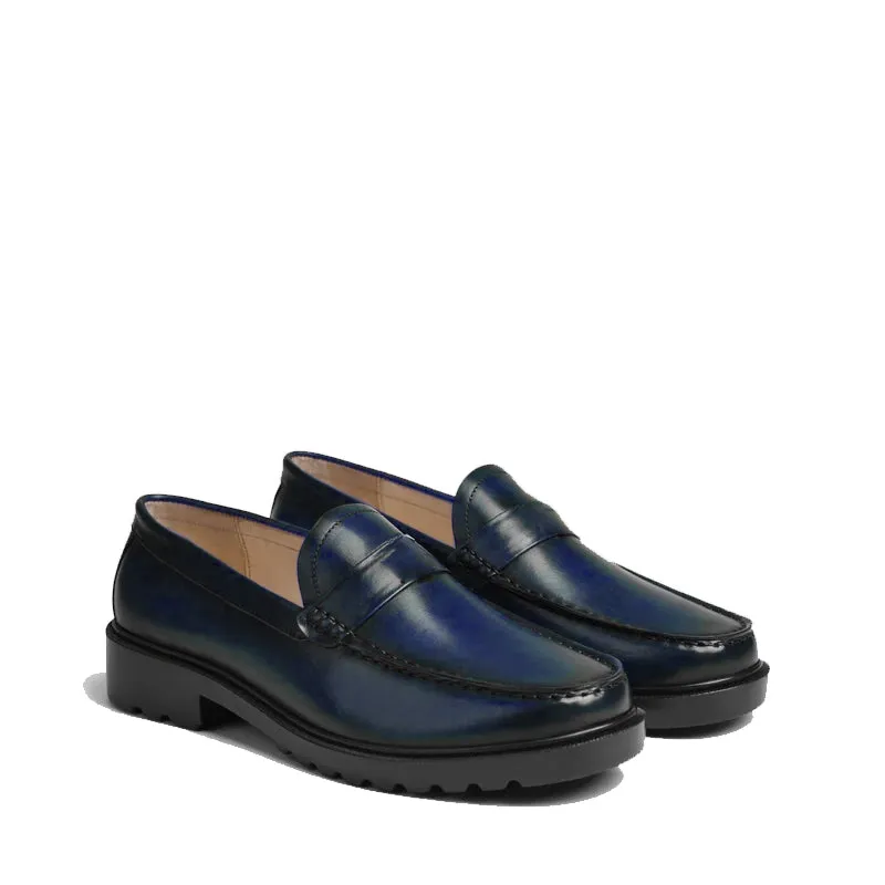 Platform Plain Loafer Shoes Blue