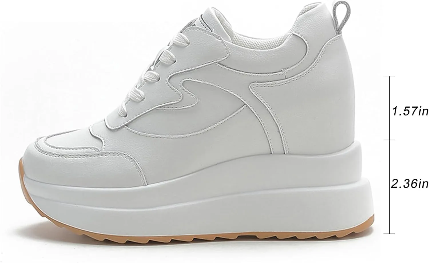 Platform Sneakers for Women - High Hidden Heel Wedge Fashion Leather Chunky Lace up Wedge Tennis Shoes Increasing 3.94 inch