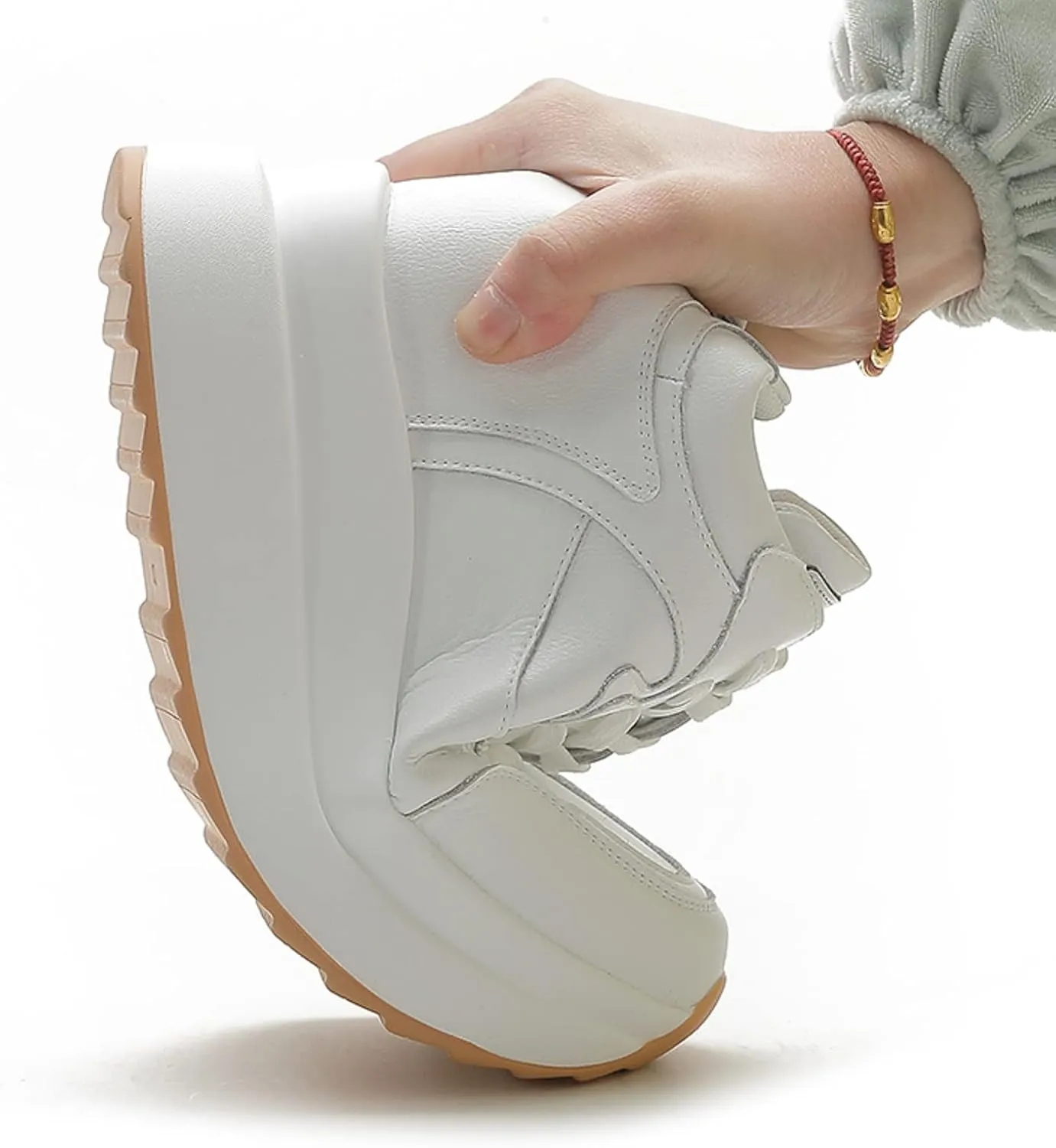 Platform Sneakers for Women - High Hidden Heel Wedge Fashion Leather Chunky Lace up Wedge Tennis Shoes Increasing 3.94 inch