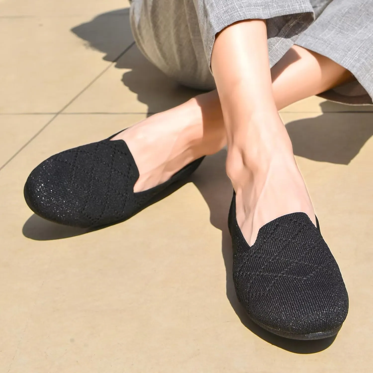poemlady Women’s Ballet Flat Shoes Dress Shoes Knit Round Toe Slip On Ballerina Walking Flats Shoes for Woman Low Wedge Casual