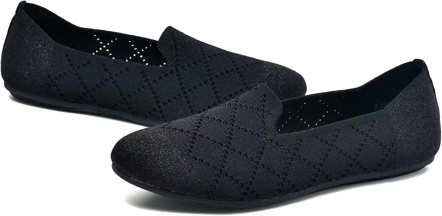 poemlady Women’s Ballet Flat Shoes Dress Shoes Knit Round Toe Slip On Ballerina Walking Flats Shoes for Woman Low Wedge Casual