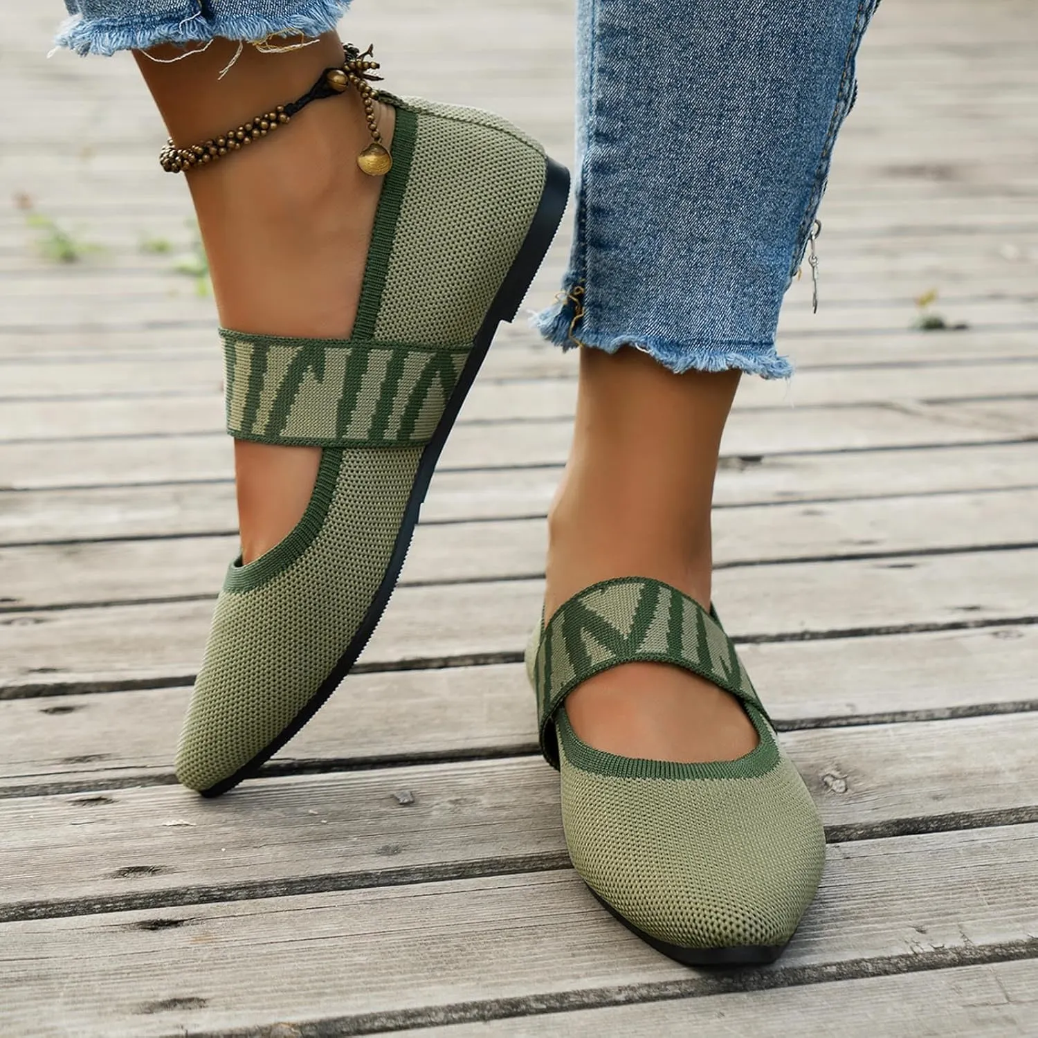 Pointed Toe Flats for Women Knit Ballet Flats Ladies Slip on Work Shoes Business Casul Loafers Comfort Office Shoes