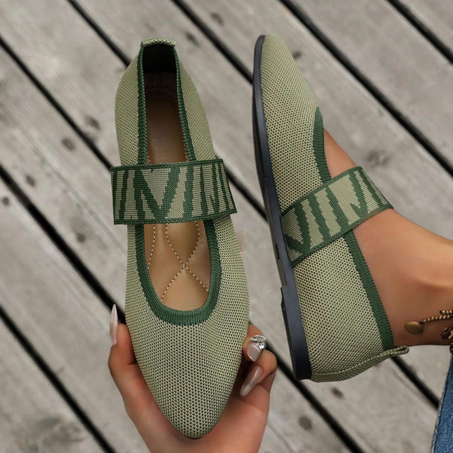 Pointed Toe Flats for Women Knit Ballet Flats Ladies Slip on Work Shoes Business Casul Loafers Comfort Office Shoes