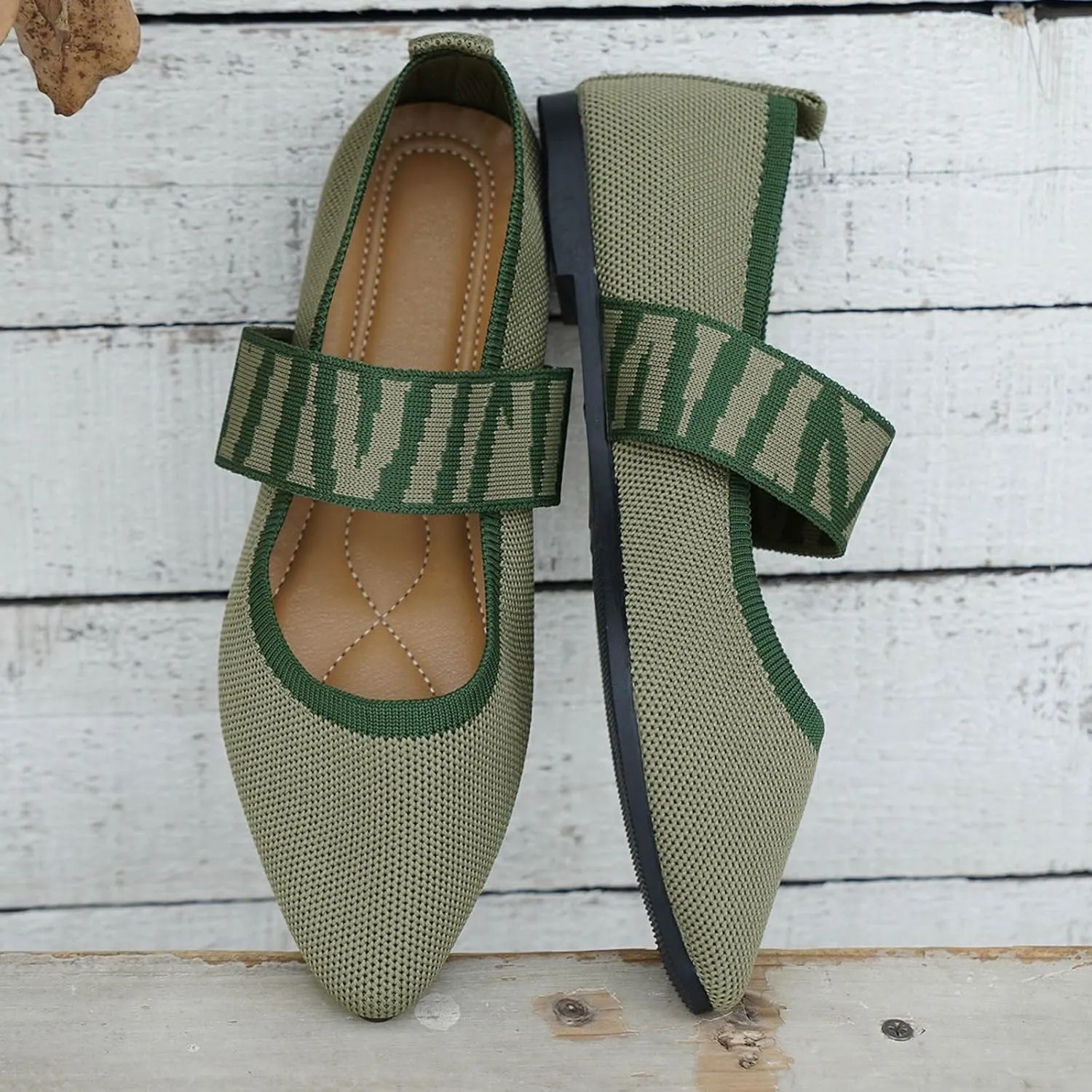 Pointed Toe Flats for Women Knit Ballet Flats Ladies Slip on Work Shoes Business Casul Loafers Comfort Office Shoes