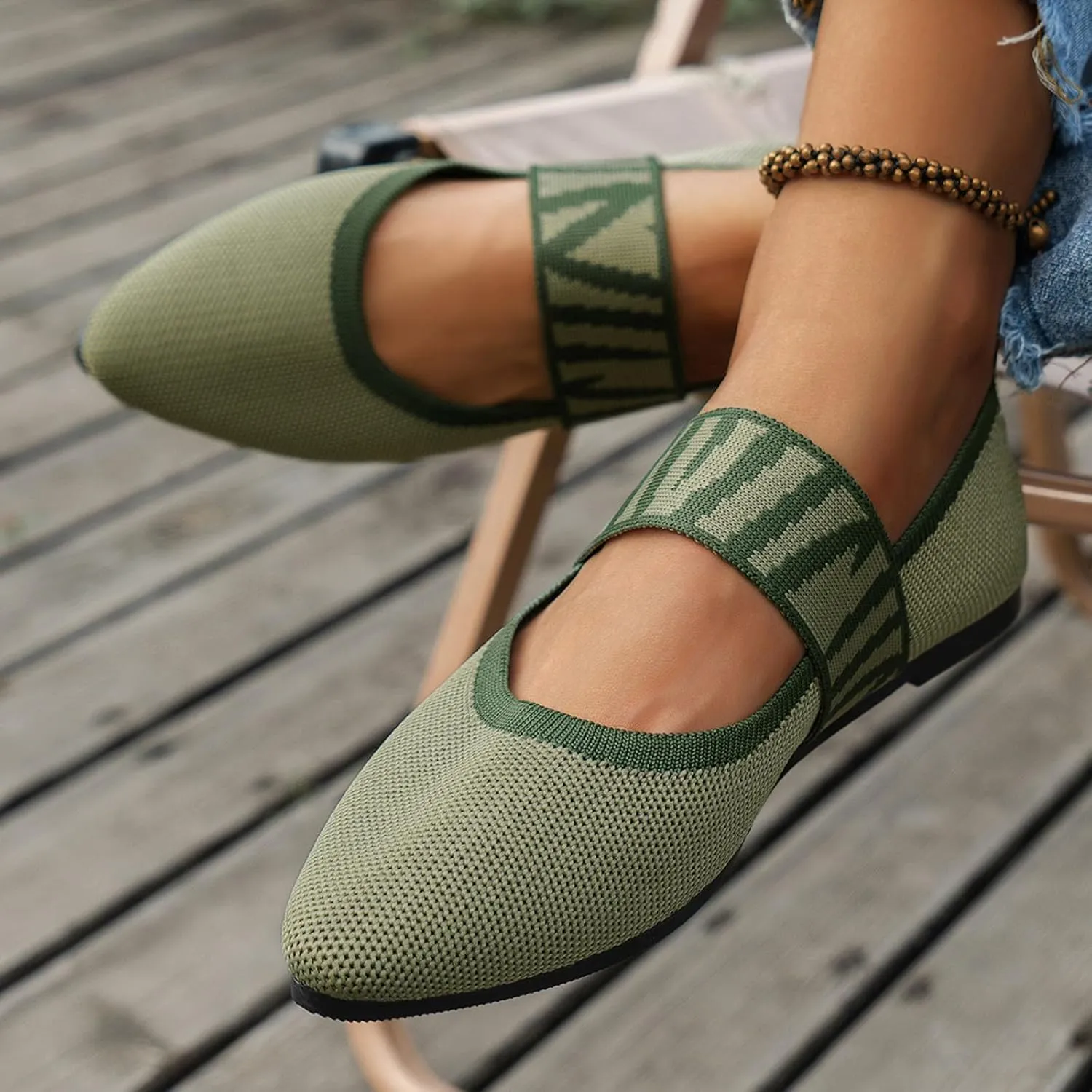 Pointed Toe Flats for Women Knit Ballet Flats Ladies Slip on Work Shoes Business Casul Loafers Comfort Office Shoes