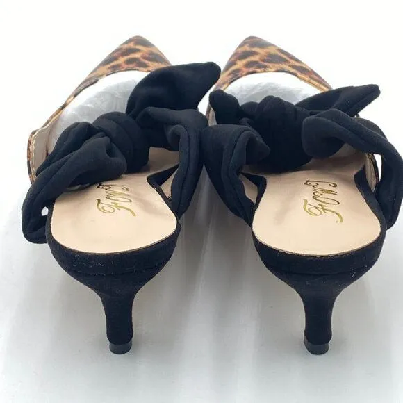 Pointed Toe Slip On Mules with Bow, Low Kitten Heel Backless Burnished Dress