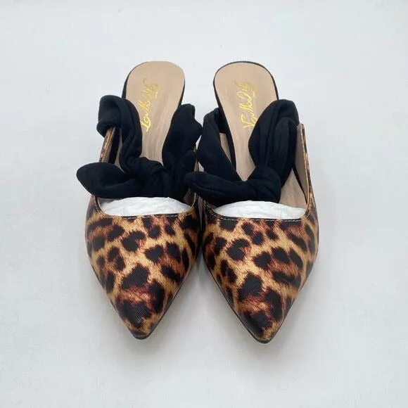 Pointed Toe Slip On Mules with Bow, Low Kitten Heel Backless Burnished Dress