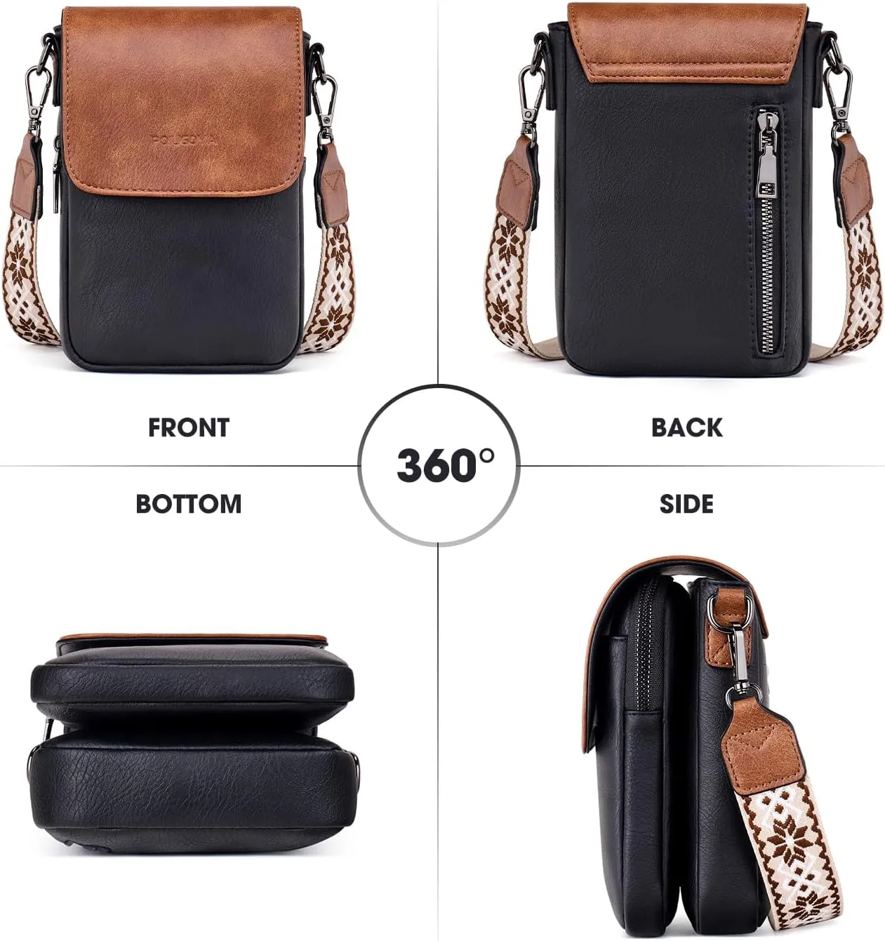 POIUGOYA Small Crossbody Bags for Women Trendy,Leather Triple Compartment Cell Phone Crossbody Wallet Purses with Card Slots