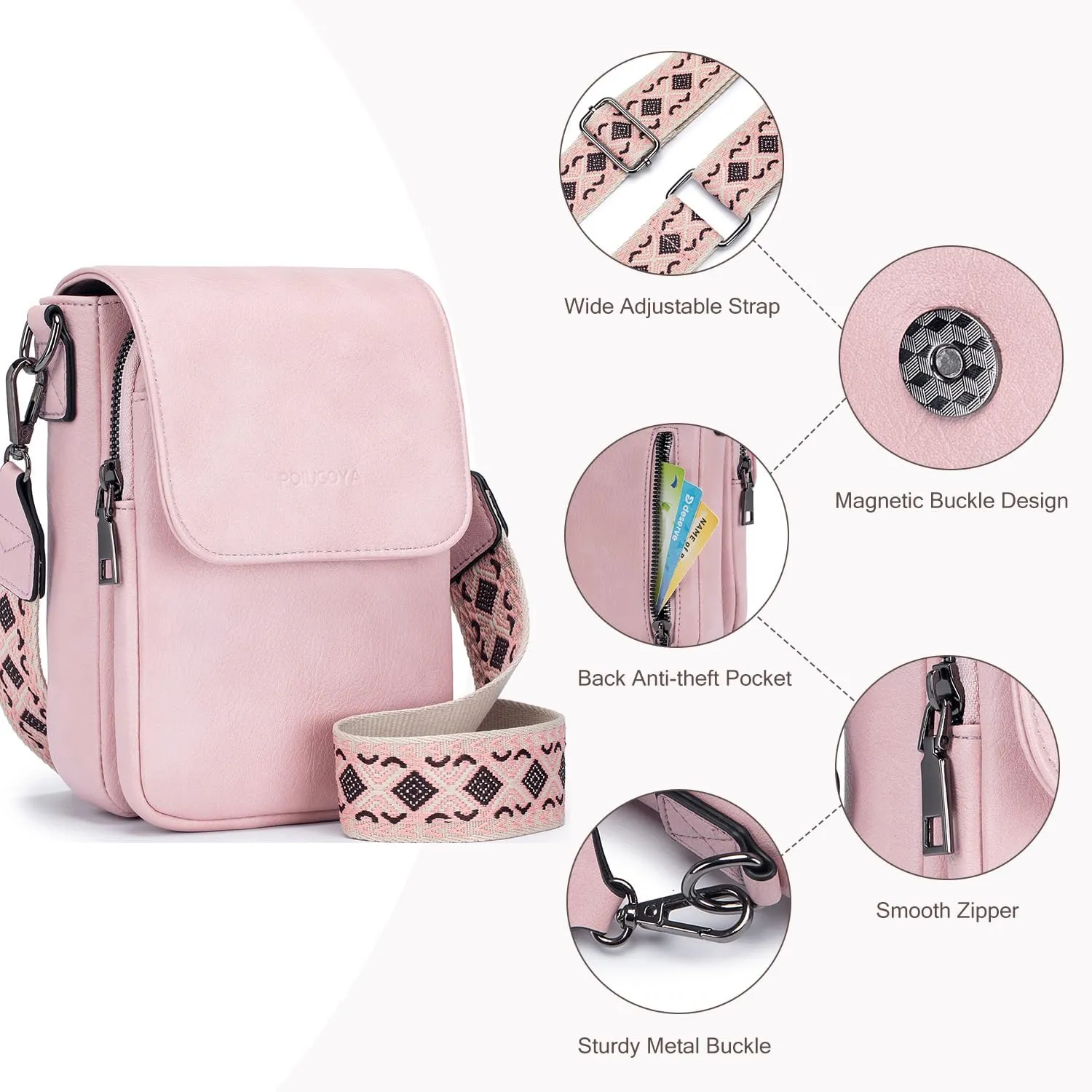 POIUGOYA Small Crossbody Bags for Women Trendy,Leather Triple Compartment Cell Phone Crossbody Wallet Purses with Card Slots