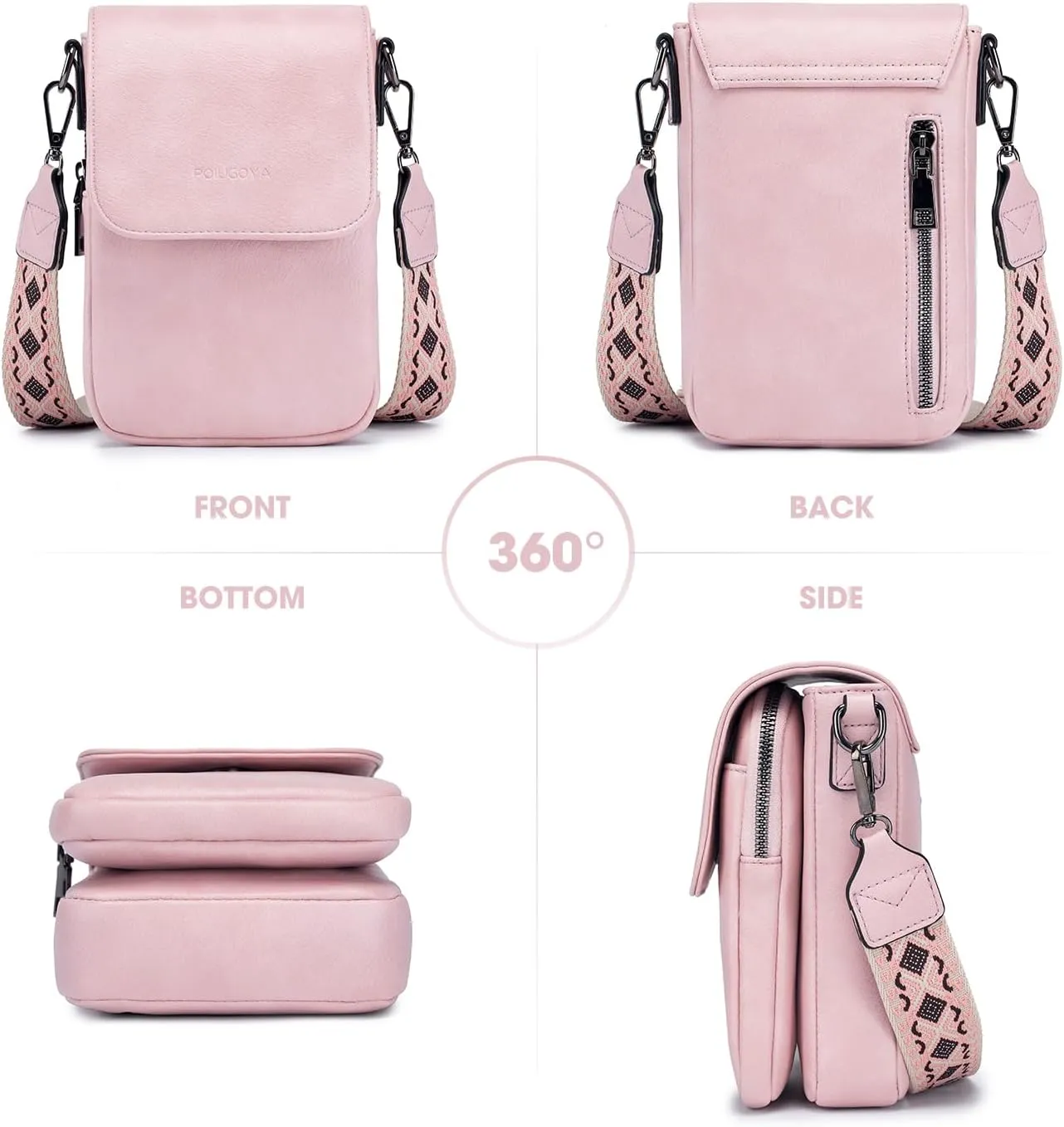 POIUGOYA Small Crossbody Bags for Women Trendy,Leather Triple Compartment Cell Phone Crossbody Wallet Purses with Card Slots