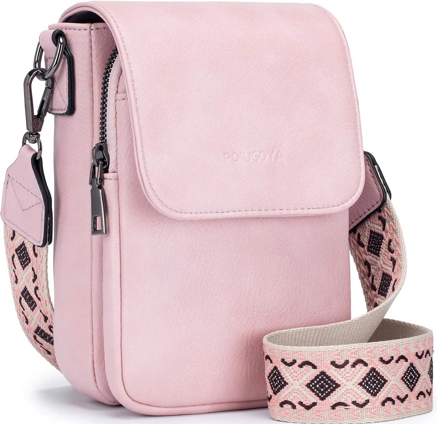 POIUGOYA Small Crossbody Bags for Women Trendy,Leather Triple Compartment Cell Phone Crossbody Wallet Purses with Card Slots