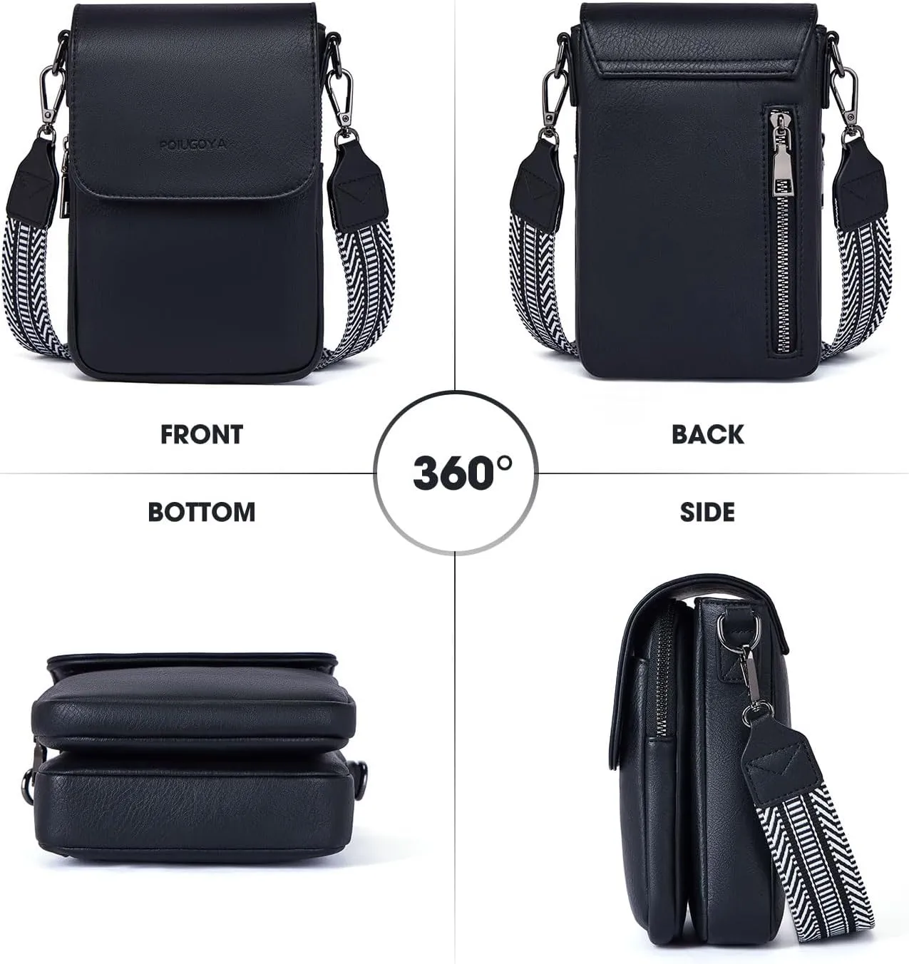 POIUGOYA Small Crossbody Bags for Women Trendy,Leather Triple Compartment Cell Phone Crossbody Wallet Purses with Card Slots