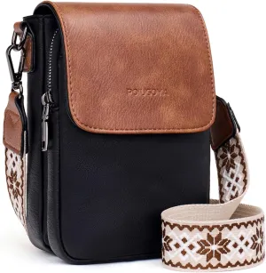 POIUGOYA Small Crossbody Bags for Women Trendy,Leather Triple Compartment Cell Phone Crossbody Wallet Purses with Card Slots