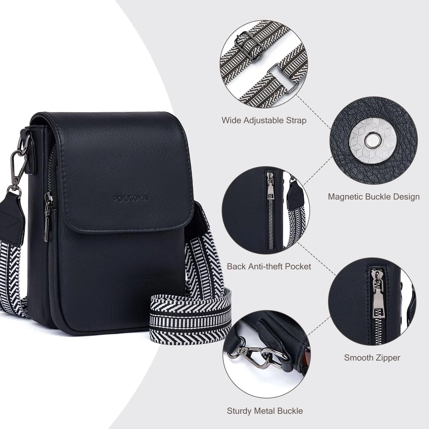 POIUGOYA Small Crossbody Bags for Women Trendy,Leather Triple Compartment Cell Phone Crossbody Wallet Purses with Card Slots