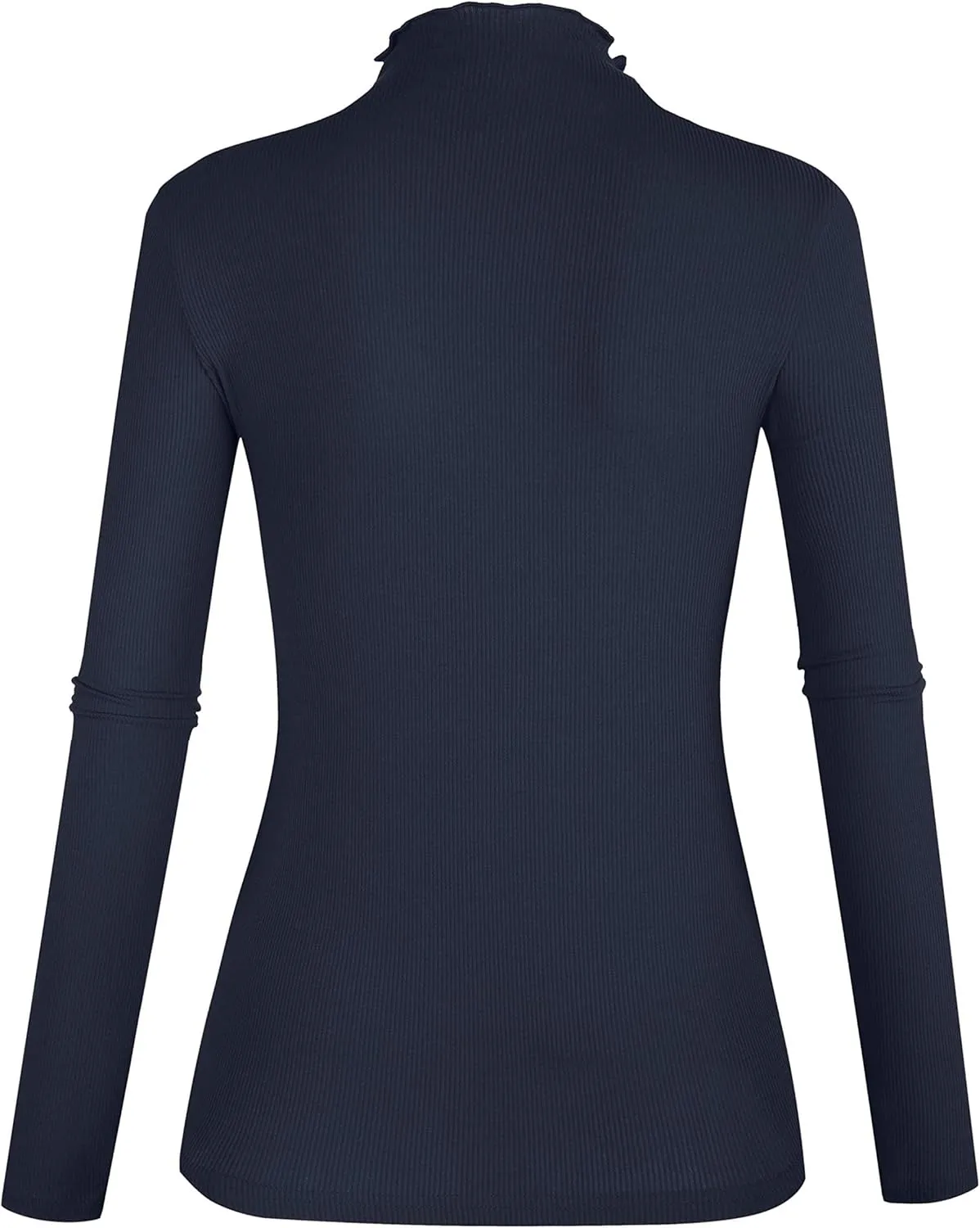 POPZONE Women's Lettuce Trim Mock Neck Long Sleeve Slim Fit Ribbed Knit Tee Shirt Tops