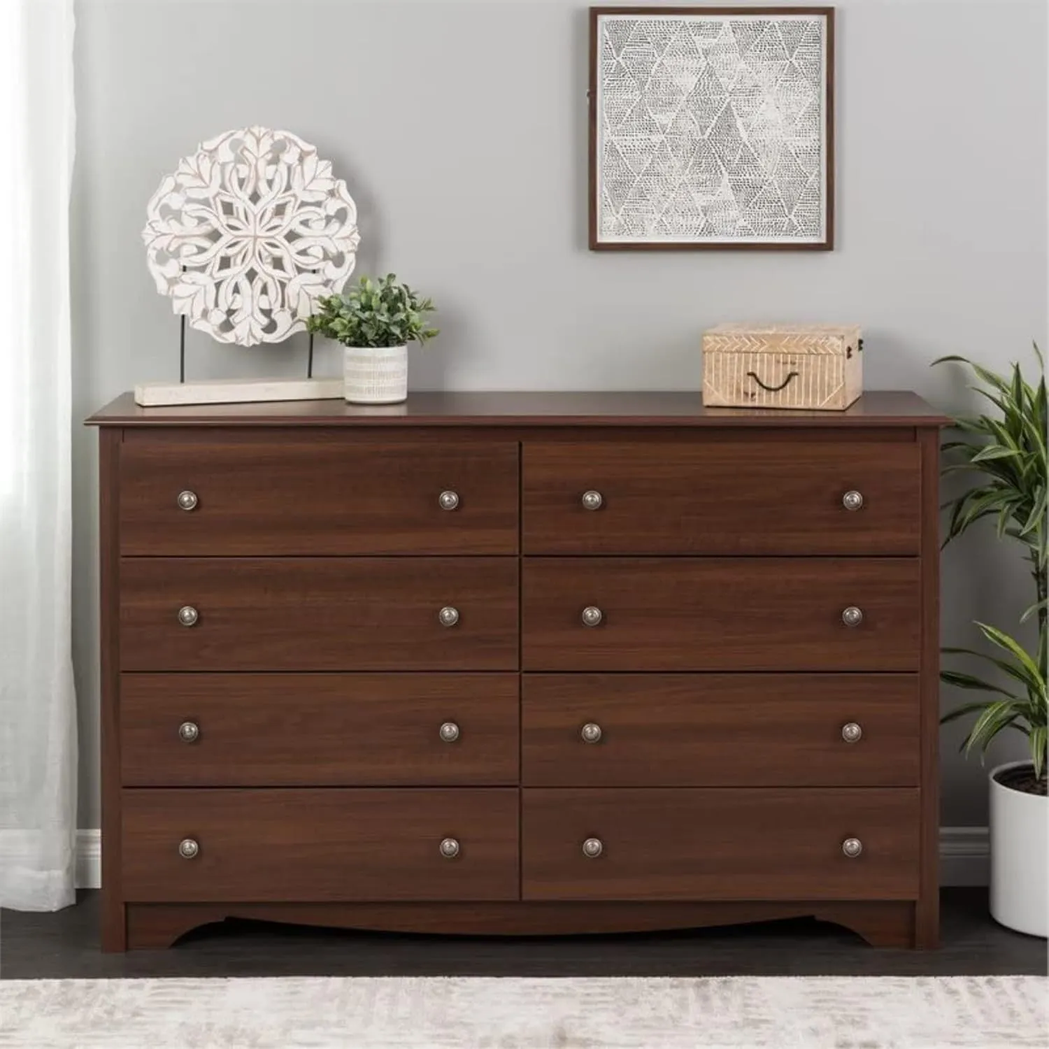 Prepac 8-Drawer Double Dresser and 5-Drawer Tall Dresser Bundle, 59" W x 36.25" H and 31.5" W x 45.12" H, Cherry