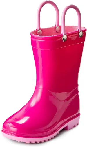 Puddle Play Toddler and Kids Waterproof PVC Rain Boots with Easy-On Handles – Lightweight Slip-Resistant Outdoor Boots for Boys and Girls