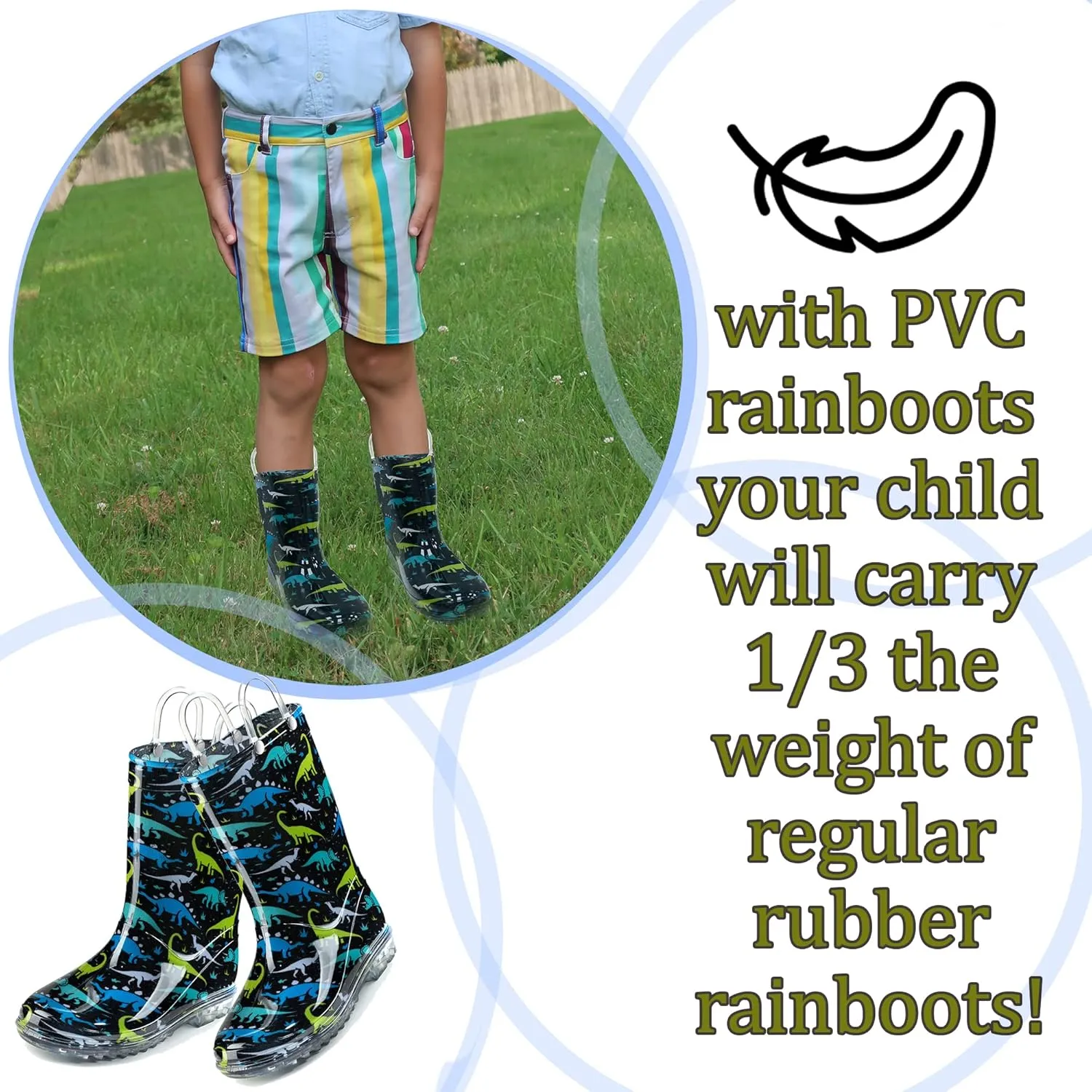 Puddle Play Toddler and Kids Waterproof PVC Rain Boots with Easy-On Handles – Lightweight Slip-Resistant Outdoor Boots for Boys and Girls