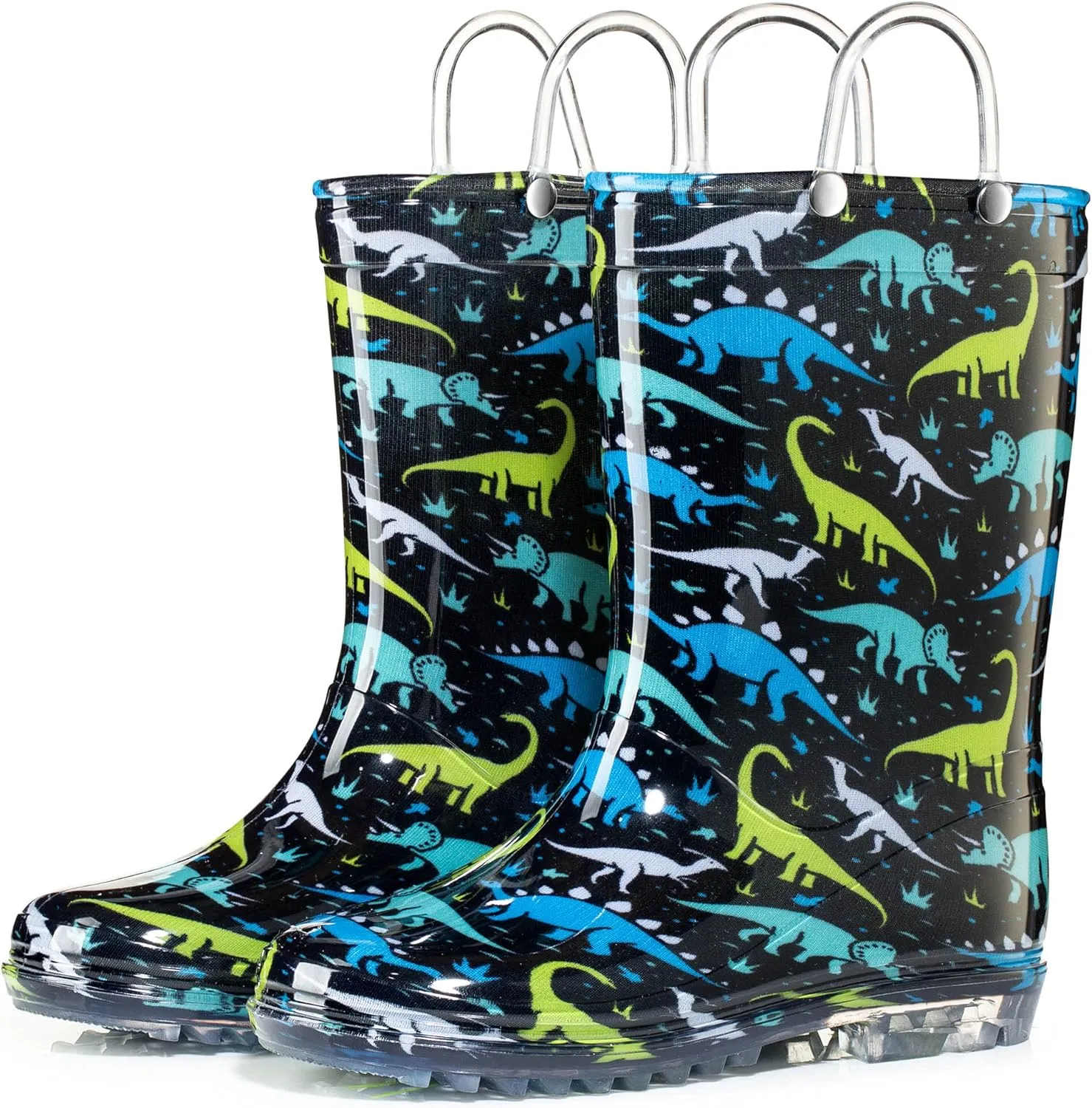 Puddle Play Toddler and Kids Waterproof PVC Rain Boots with Easy-On Handles – Lightweight Slip-Resistant Outdoor Boots for Boys and Girls