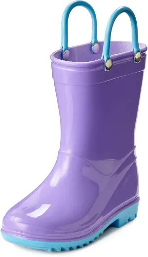 Puddle Play Toddler and Kids Waterproof PVC Rain Boots with Easy-On Handles – Lightweight Slip-Resistant Outdoor Boots for Boys and Girls