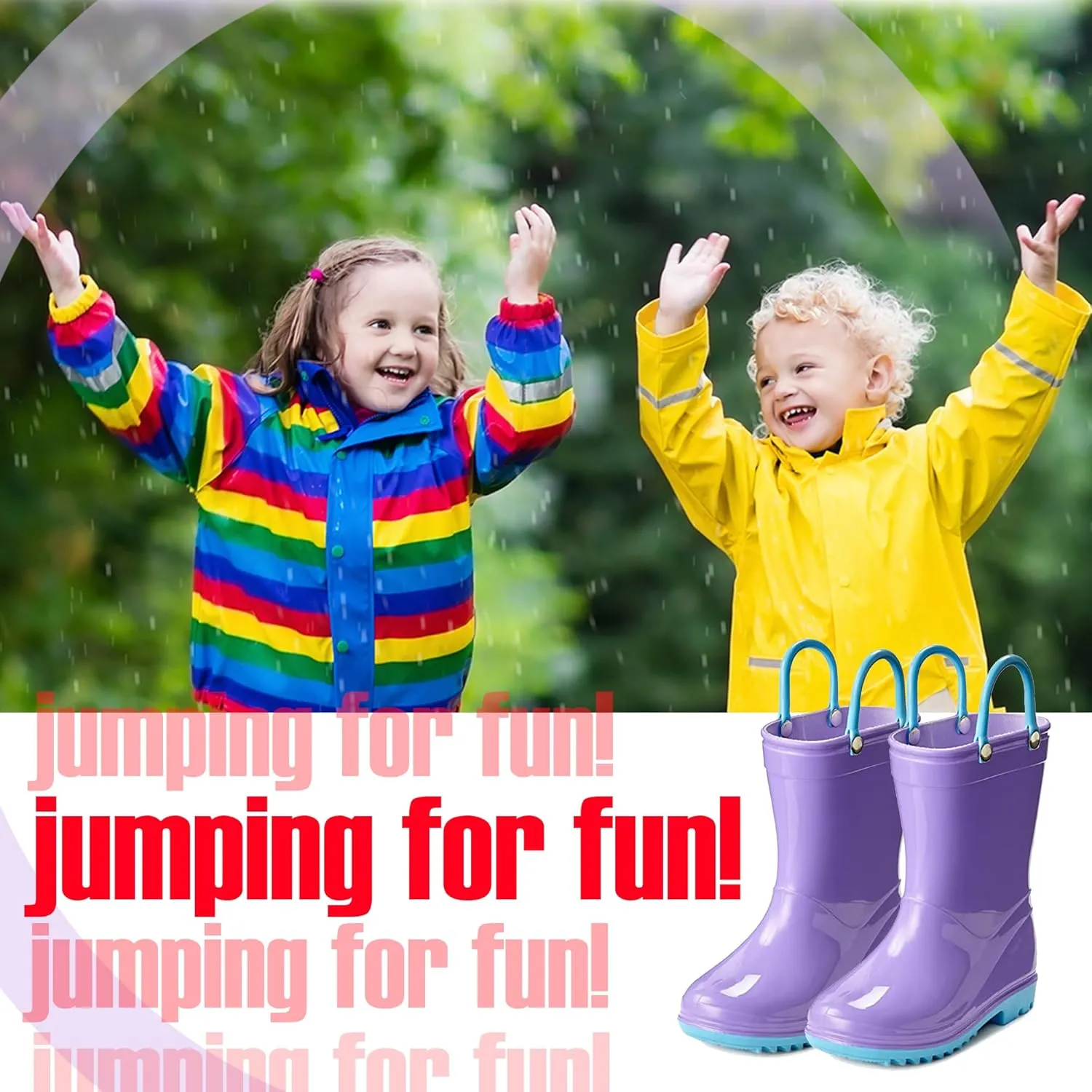 Puddle Play Toddler and Kids Waterproof PVC Rain Boots with Easy-On Handles – Lightweight Slip-Resistant Outdoor Boots for Boys and Girls