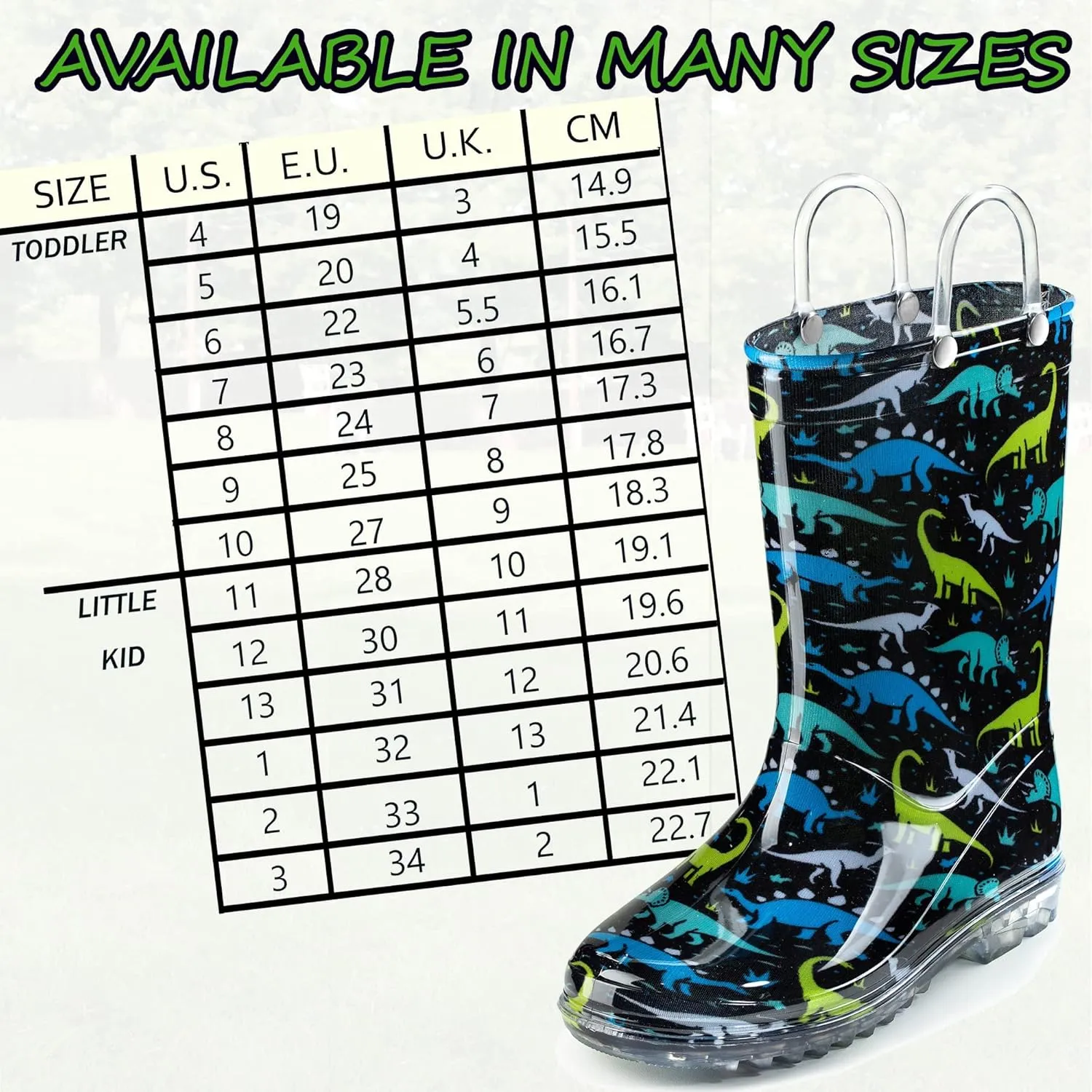 Puddle Play Toddler and Kids Waterproof PVC Rain Boots with Easy-On Handles – Lightweight Slip-Resistant Outdoor Boots for Boys and Girls