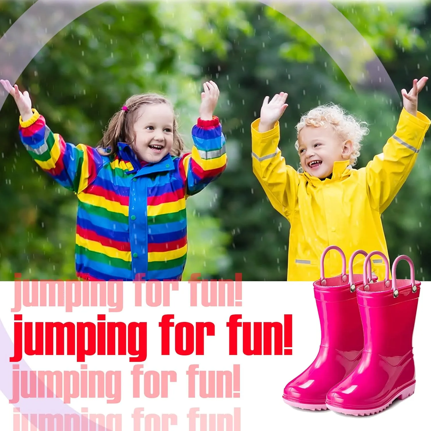 Puddle Play Toddler and Kids Waterproof PVC Rain Boots with Easy-On Handles – Lightweight Slip-Resistant Outdoor Boots for Boys and Girls