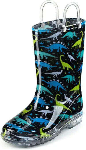Puddle Play Toddler and Kids Waterproof PVC Rain Boots with Easy-On Handles – Lightweight Slip-Resistant Outdoor Boots for Boys and Girls