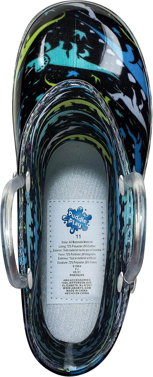 Puddle Play Toddler and Kids Waterproof PVC Rain Boots with Easy-On Handles – Lightweight Slip-Resistant Outdoor Boots for Boys and Girls