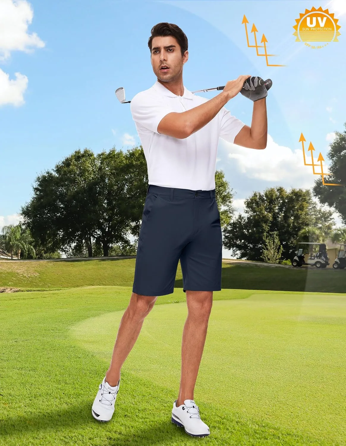 PULI Men's Golf Shorts Stretch Casual Dress 10 Inch Inseam Lightweight Quick Dry Waterproof Hiking Shorts with Pockets