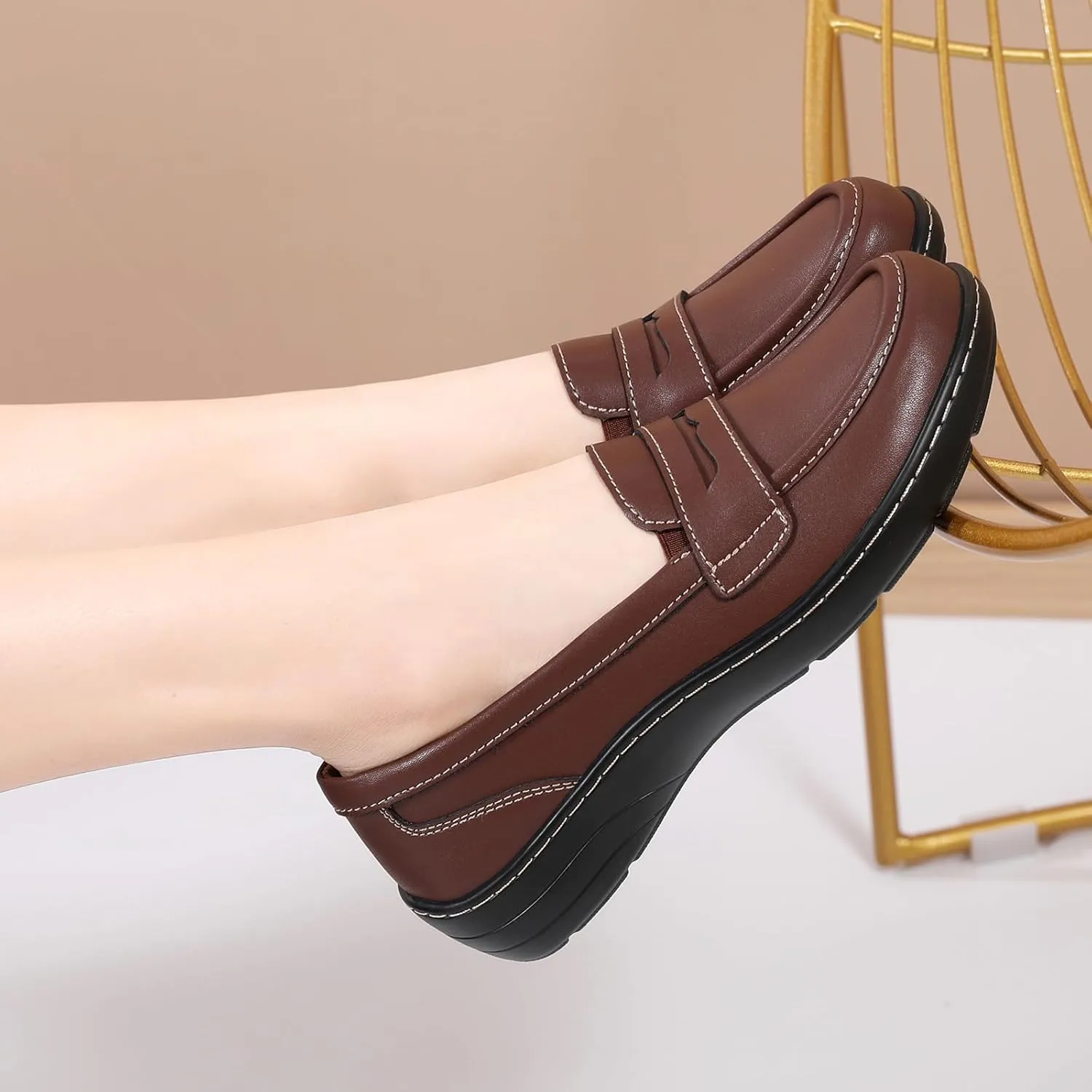 QAE Loafers for Women Comfort Orthopedic Slip On Penny Loafers Women's Flat Shoes for Casual Walking Dress Work Business
