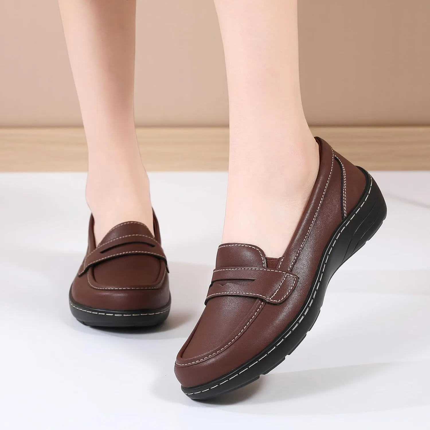 QAE Loafers for Women Comfort Orthopedic Slip On Penny Loafers Women's Flat Shoes for Casual Walking Dress Work Business