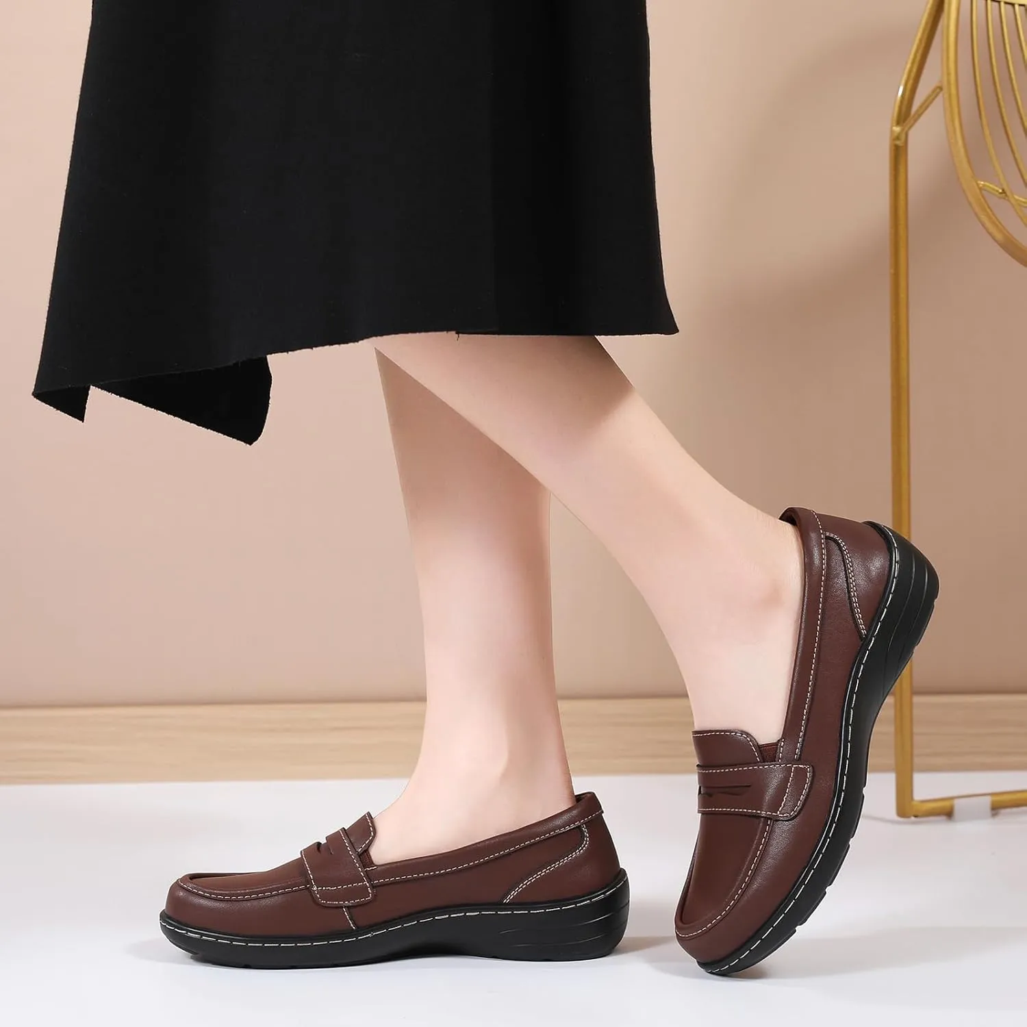 QAE Loafers for Women Comfort Orthopedic Slip On Penny Loafers Women's Flat Shoes for Casual Walking Dress Work Business