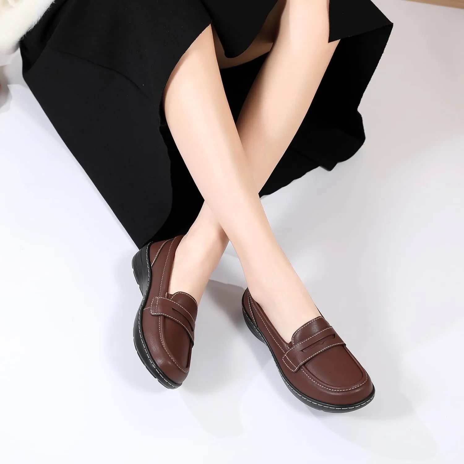QAE Loafers for Women Comfort Orthopedic Slip On Penny Loafers Women's Flat Shoes for Casual Walking Dress Work Business