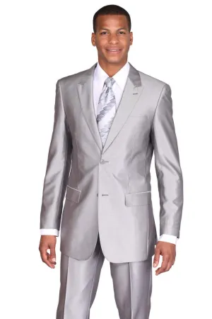 "Fortino Landi Men’s Silver Gray 2-Button Slim-Fit Sharkskin Suit"