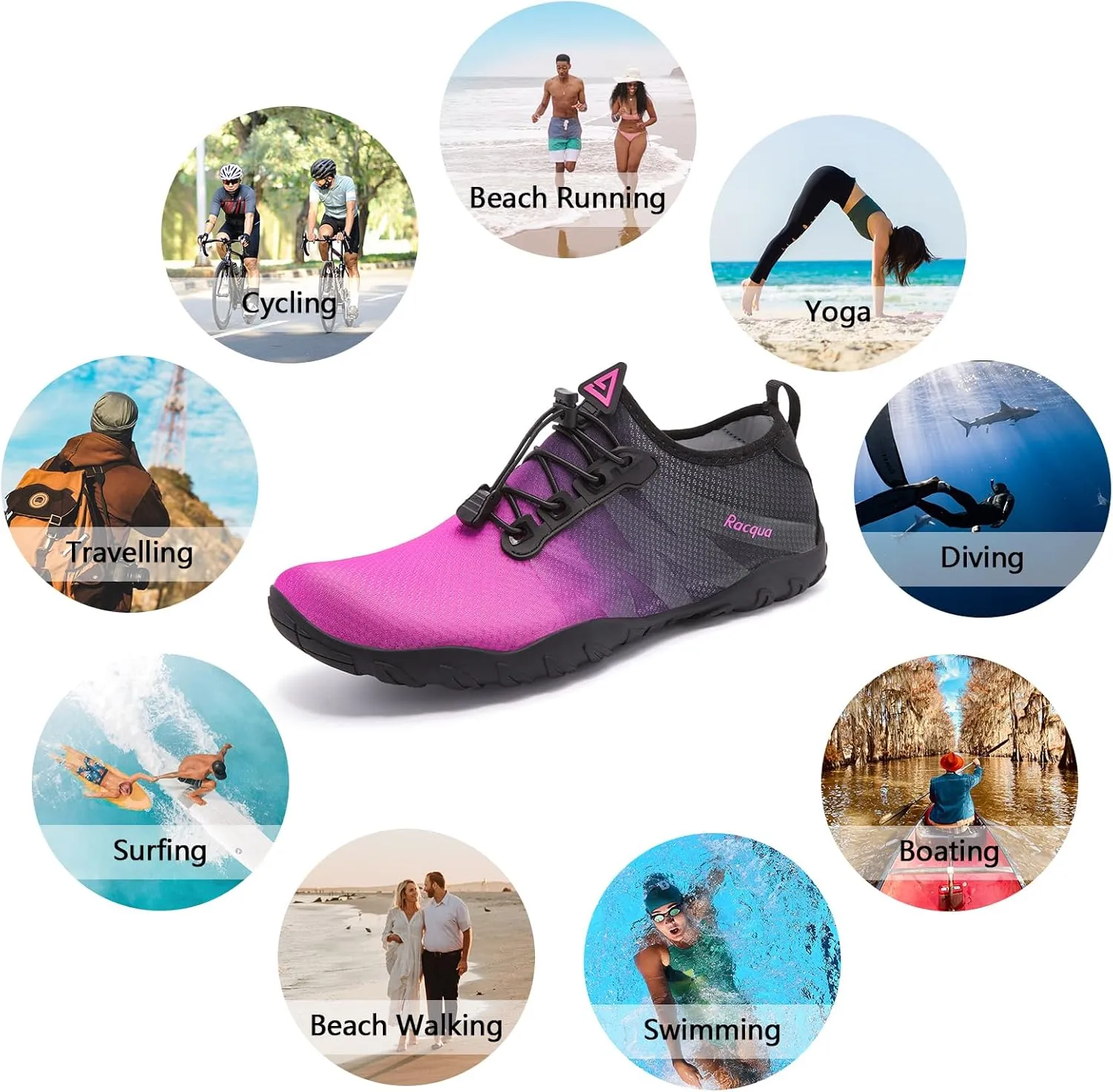 Racqua Water Shoes Men Women Quick Dry Gradient Colors Barefoot Aqua Athletic Sports Swim Surf Beach Shoes