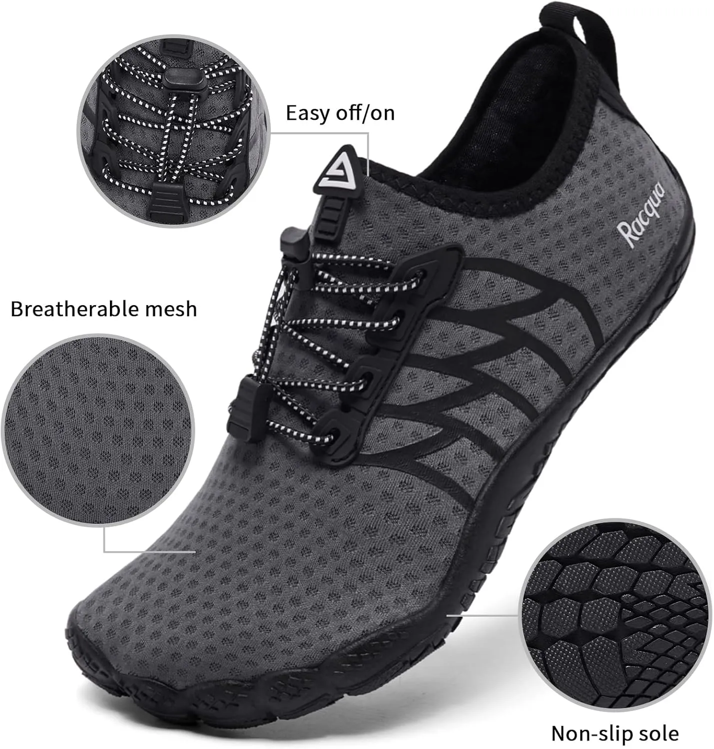 Racqua Water Shoes Quick-Dry Swim Shoes Breathable Lightweight Beach Shoes Pool Barefoot Aqua for Women Men