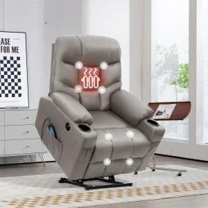 Reclining Chair Power Lift Genuine Leather Adjustable Sofa with Massage for Elderly Living Room Home Theater High Back Recliner