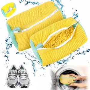 Reusable Shoe Washing Machine Bags (3-Pack) – Durable Laundry Sneaker Cleaning Bags for All Shoe Types & Sizes – Protects Shoes in Washer, Yellow