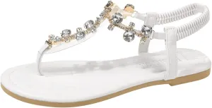 Rhinestone Thong Sandals for Women Summer Bohemian Dressy Casual Flip Flops Sandal with Elastic Ankle Strap Clip Toe Flip-Flop