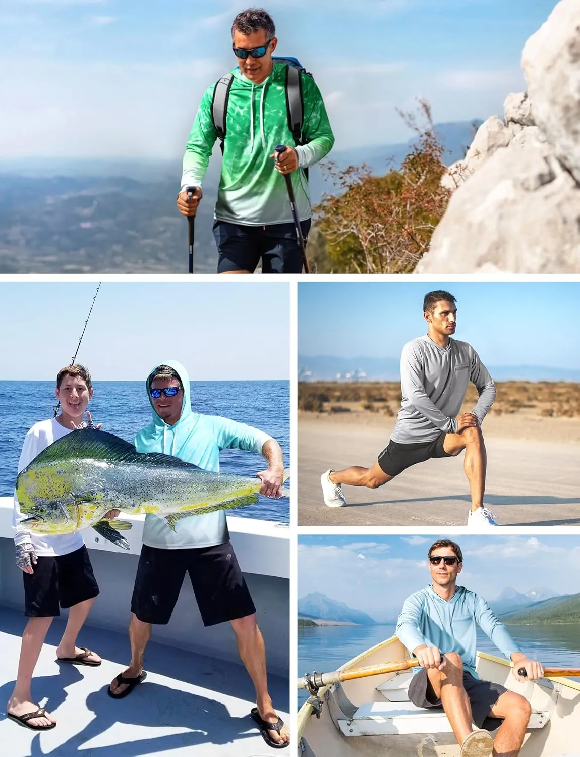 Roadbox Men's UPF 50  Sun Protection Rash Guard, UV Outdoor Fishing Long Sleeve Shirts, Swimming Hiking Shirt with Thumbholes