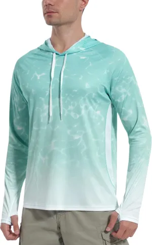 Roadbox Men's UPF 50  Sun Protection Rash Guard, UV Outdoor Fishing Long Sleeve Shirts, Swimming Hiking Shirt with Thumbholes