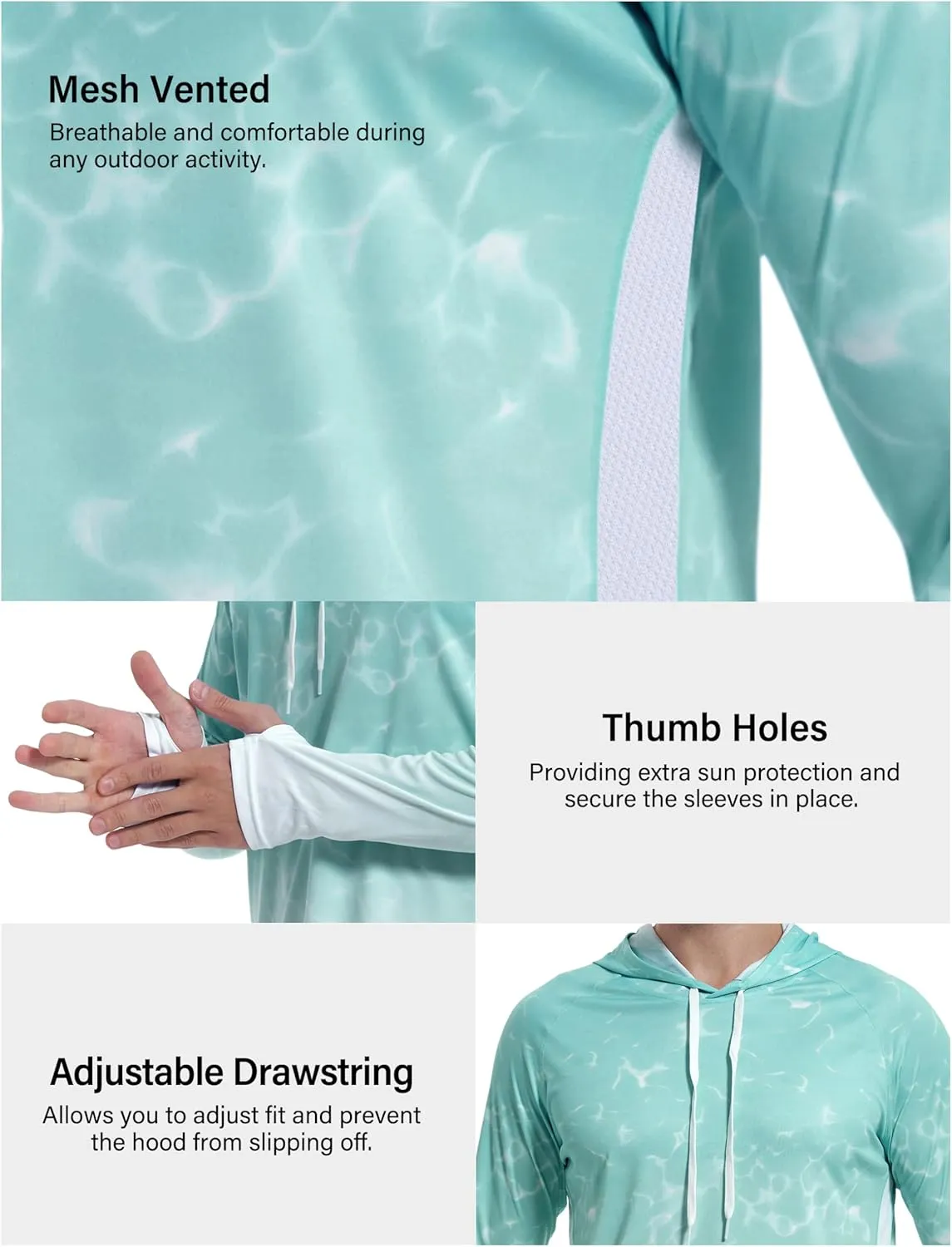 Roadbox Men's UPF 50  Sun Protection Rash Guard, UV Outdoor Fishing Long Sleeve Shirts, Swimming Hiking Shirt with Thumbholes