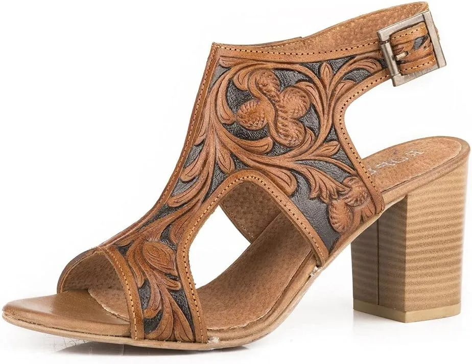 ROPER Womens Mika Ii Floral Embossed Block Dress Casual Casual Mid Heel 2-3" - Brown