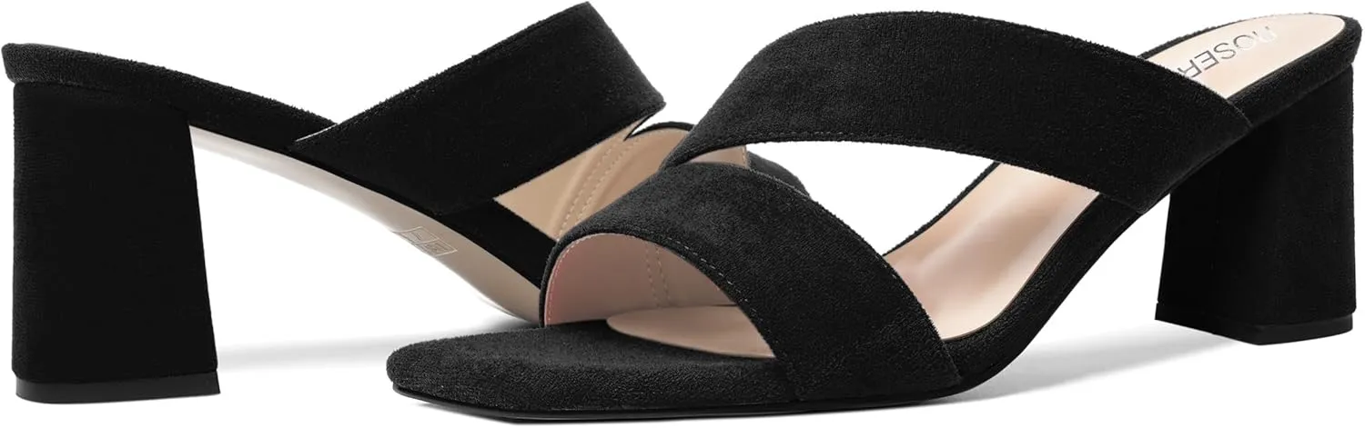 ROSERWISH Womens Open Toe Comfortable Suede Dating Slip On Casual Block Mid Heel Heeled Sandals 2.5 Inch